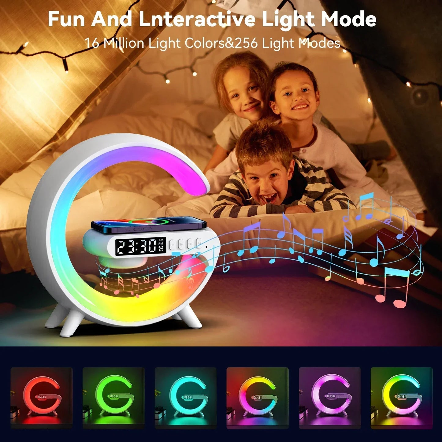 Multifunction Wireless Charger with RGB Light & Alarm Clock Speaker