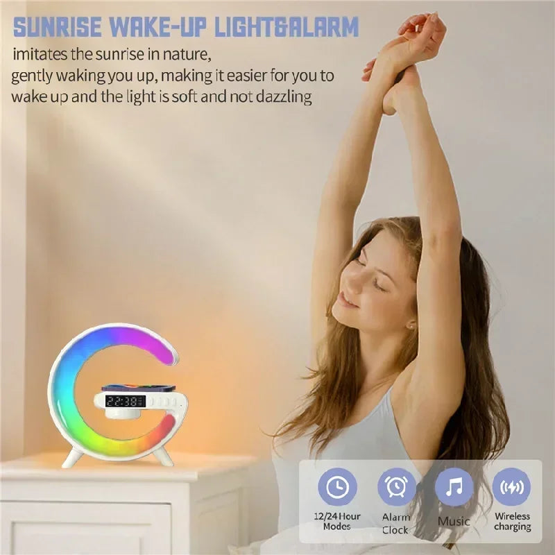 Multifunction Wireless Charger with RGB Light & Alarm Clock Speaker