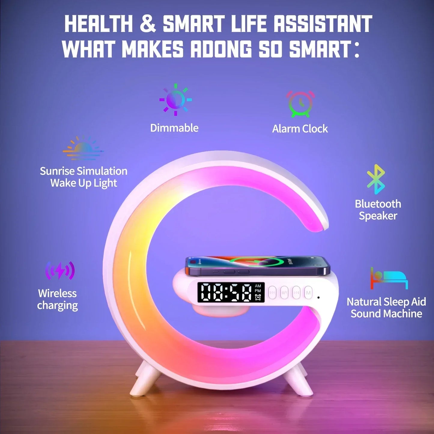 Multifunction Wireless Charger with RGB Light & Alarm Clock Speaker